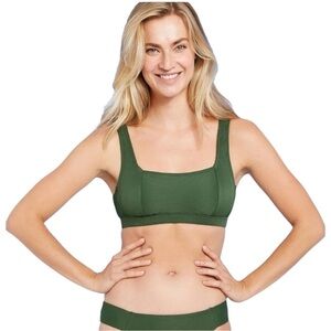 Kona Sol Women's Bikini Top Soft Ribbed Square Neck Dark Green Size S(4-6)